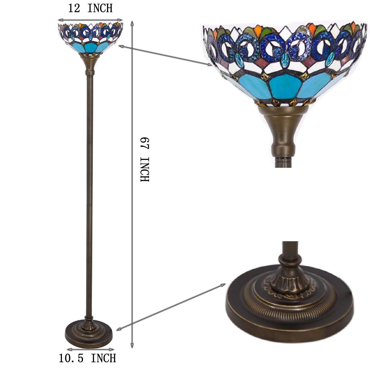 ZJART Tiffany Floor Lamp Stained Glass 12X12X67 Inch Blue Jewelry Baroque