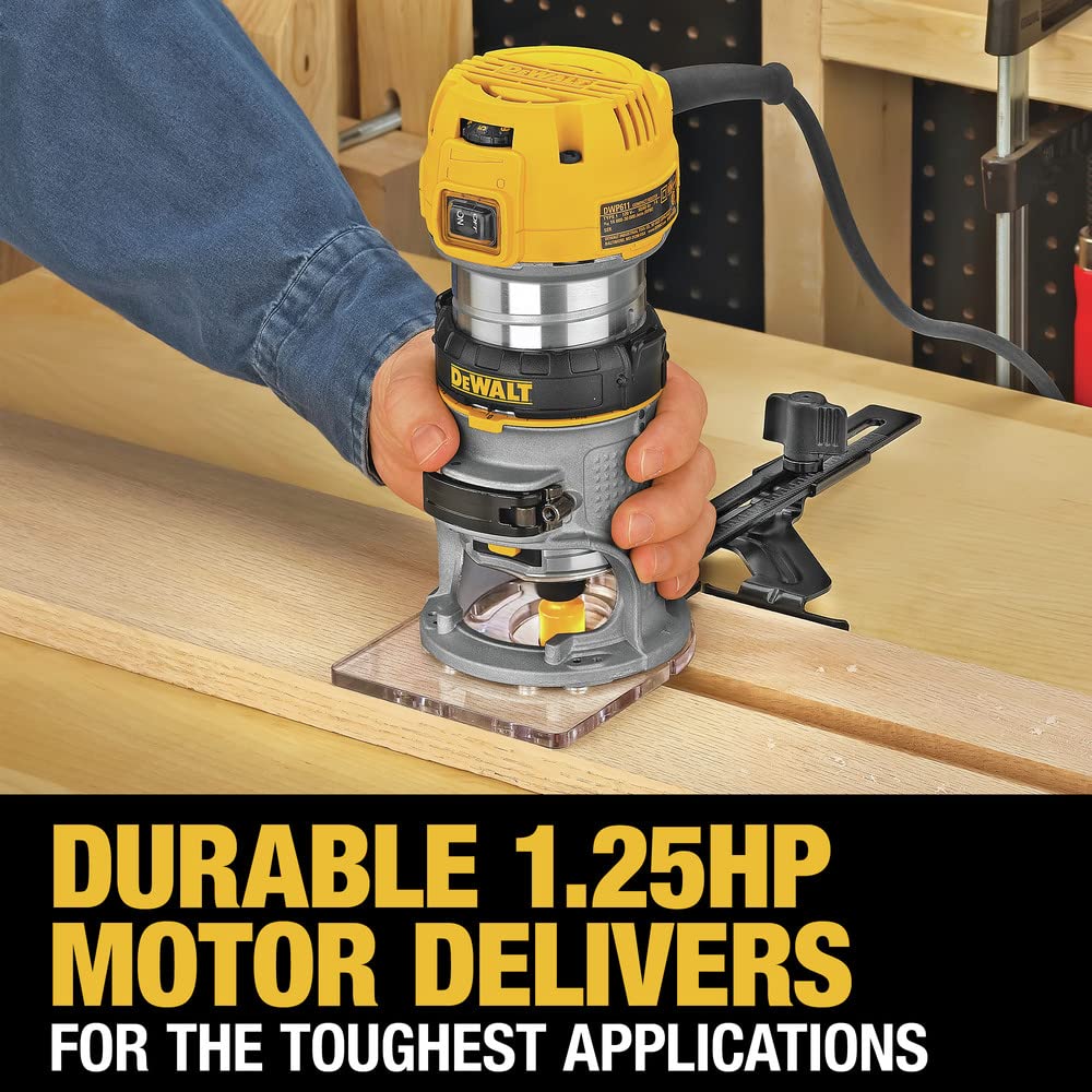 DEWALT Router, Fixed Base, 1-1/4 HP, 7.7-Amp, Variable Speed Trigger, Corded (DWP611)