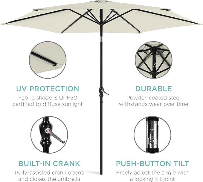 Best Choice Products 10ft Outdoor Table Compatible Steel Polyester Market Patio Umbrella w/Crank and Easy Push Button Tilt
