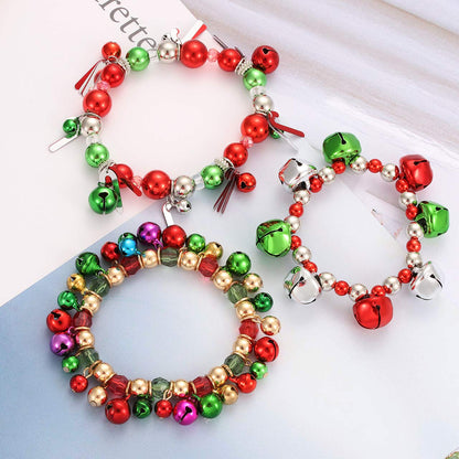 HEIDKRUEGER 3pcs Christmas Jingle Bell Bracelets Xmas Multi Color Beaded Charm Stretch Bracelet Christmas Holiday Party Favors for Women Jewelry Gift