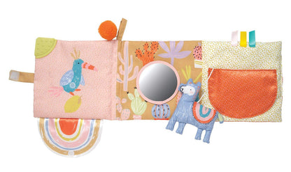 Manhattan Toy Llama Themed Soft Baby Activity Book with Squeaker, Crinkle Paper and Baby-safe Mirror Small