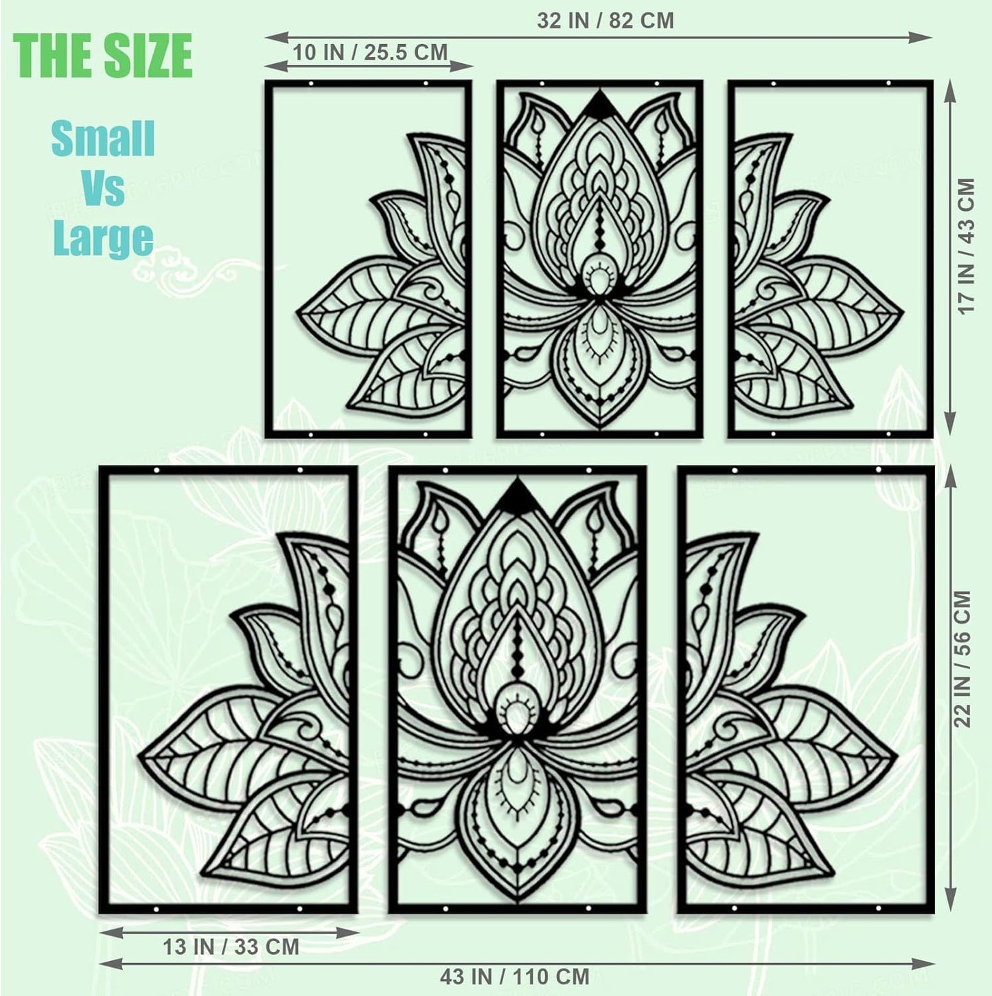 Resama 3 Pcs Lotus Flower Wall Art Decor Metal Mandala Wall Decor Unique Lotus Flower Wall Art for Living Room, Bedroom, Office and Yoga Room Hanging Decor(Black,Large)