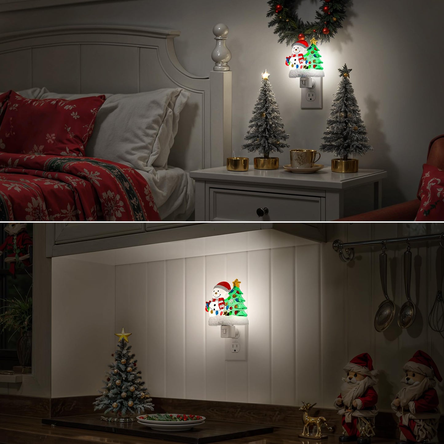 Briignite Snowman Christmas Tree Night Light[2 Pack], 5000K Night Lights Plug into Wall, Christmas Tree Cute Night Light for Kids, Plug in Nightlight with 360° Rotatable for Christmas Decor Party