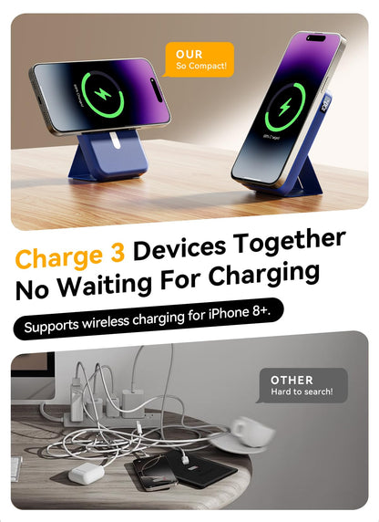Magnetic Portable Charger, 10000mAh Wireless Power Bank with 20W USB-C Fast Charging, Foldable Stand & LED Display Magnetic Battery Pack, Compatible with iPhone 16/15/14/ All Series
