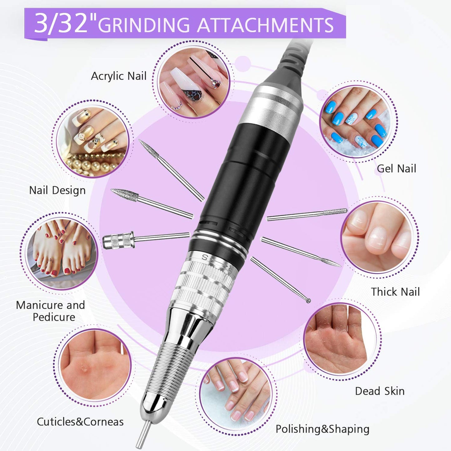 35000RPM Portable Nail Drill Machine, HoMove Professional Nail Drill Machine, Rechargeable Electric Efile Nail Drills for Acrylic Gel Nails, Cordless Portable Nails Drill【Rose Gold】