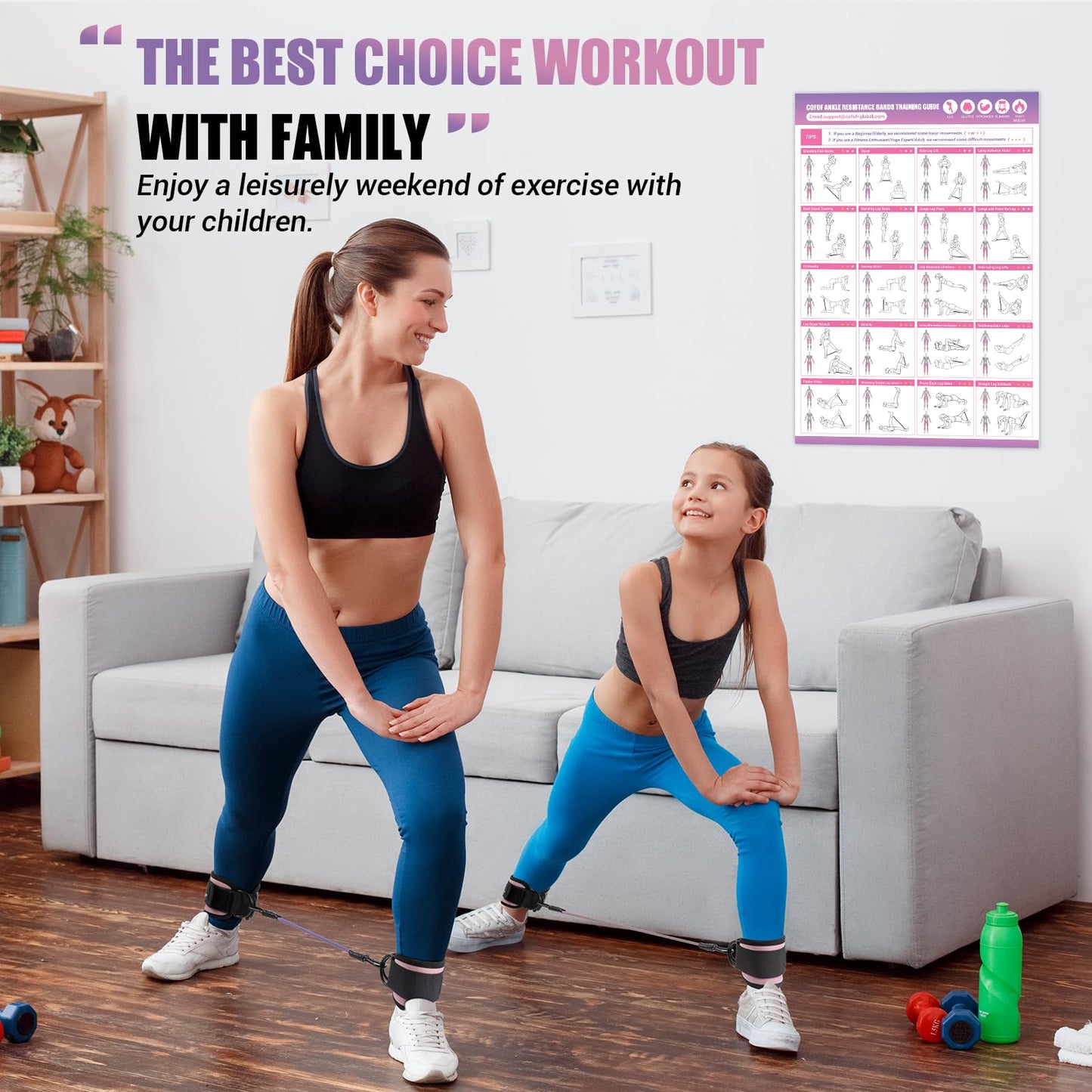 Ankle Resistance Bands With Cuffs for Working Out, Kickbacks, Hip, Leg and Glute Exercise - Training Poster Included - for Women