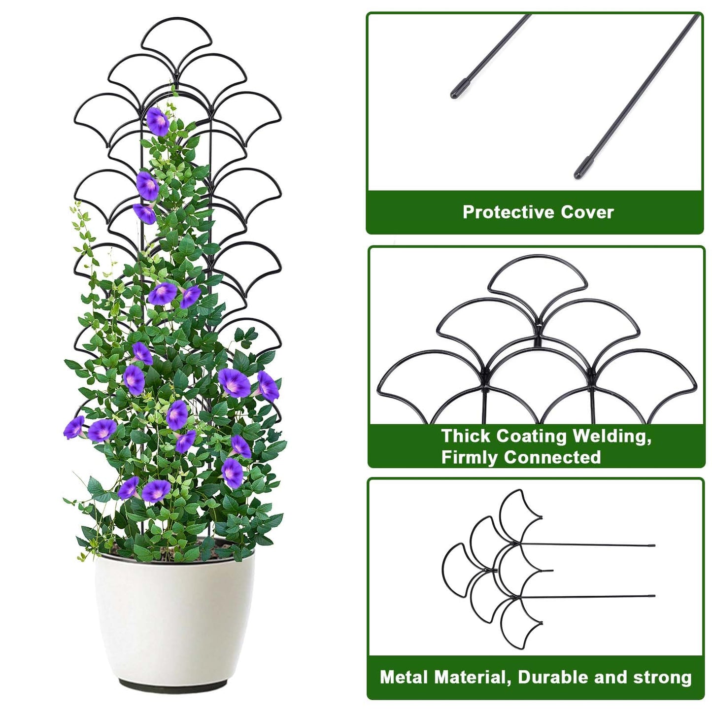 Stackable Metal Trellis for Climbing Plants Outdoor & Indoor - 4 Pack Garden Trellis for Potted Plants, Rust-Resistant Plant Support Stakes for Vines, Vegetables, Flowers - Sturdy Plant Trellis
