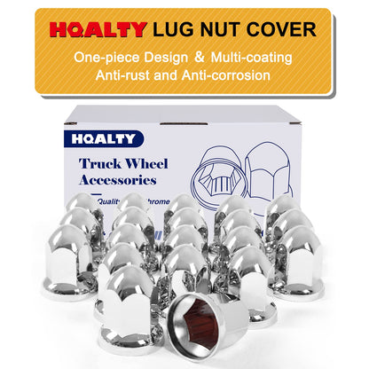 HQALTY 20Pcs Lug Nut Covers 33mm Bullet Flanged ABS Chrome Plastic Anti-Rust Push-on Nut Covers for Semi Trucks