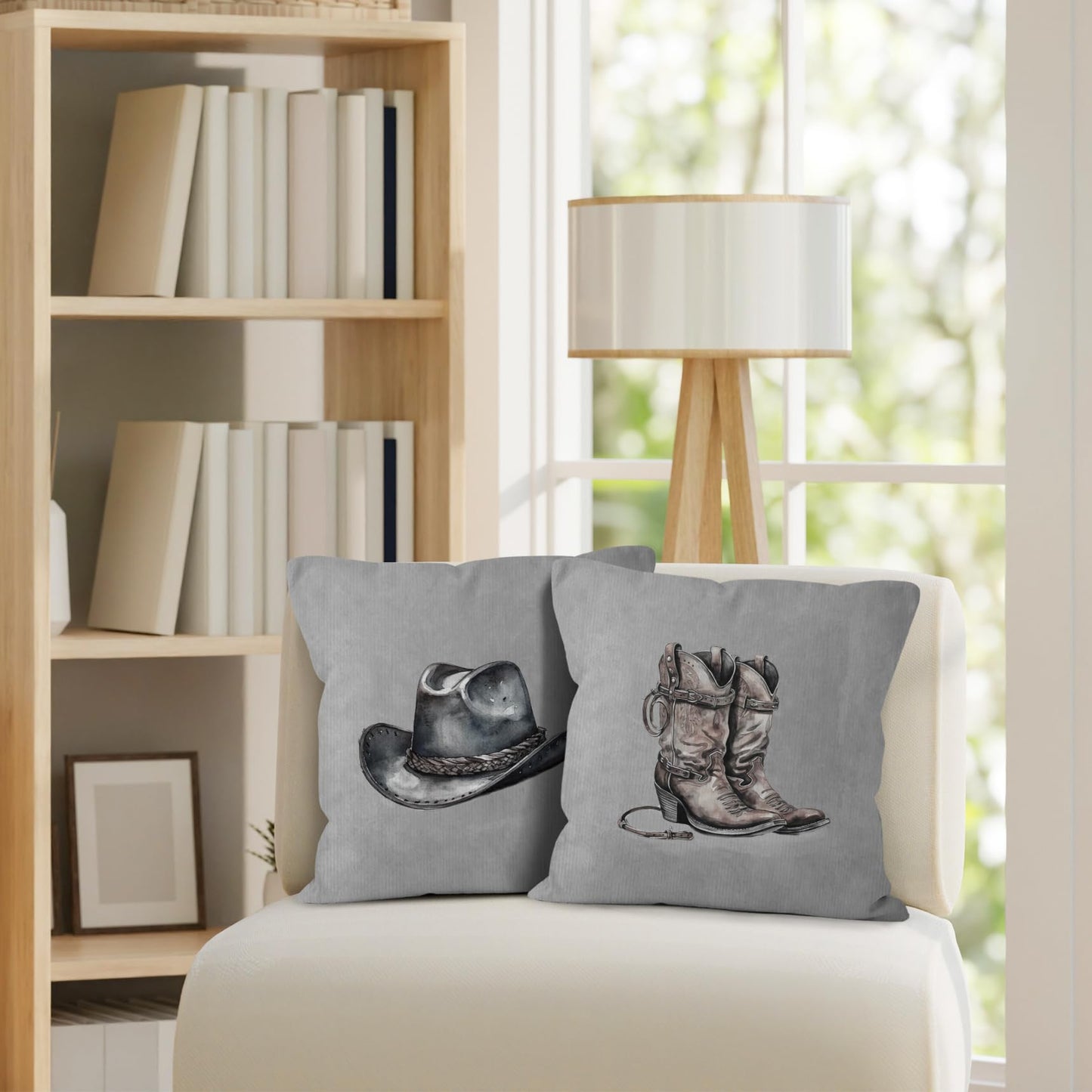 VRW Western Cowboy Hat Boots Throw Pillow Covers Set of 2, Classroom Pillow Covers, Rustic Grey Pillow Covers for Farmhouse Decor, Pillowcase for Western Home Decor Rustic, Western Gifts, 18x18
