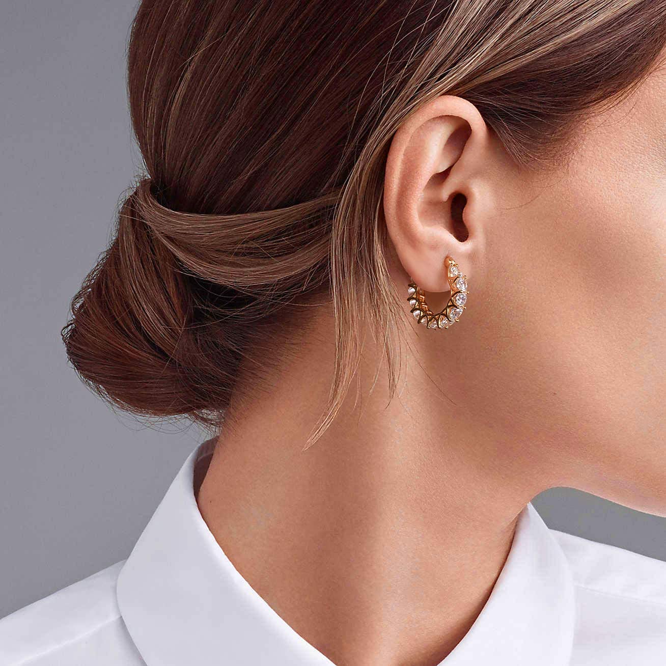 Allencoco Cubic Zirconia Huggie Hoop Earrings - Jewelry For Women, 14K Gold, 925 Sterling Silver Post Hypoallergenic (18K Gold CZHoop 19mm)