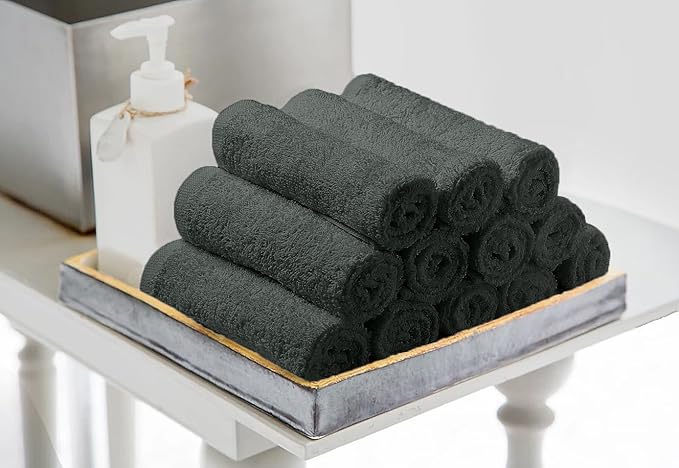 Avalon Towels Cotton Washcloths 24-Pack – 12 x 12 Inch Grey Super Soft &