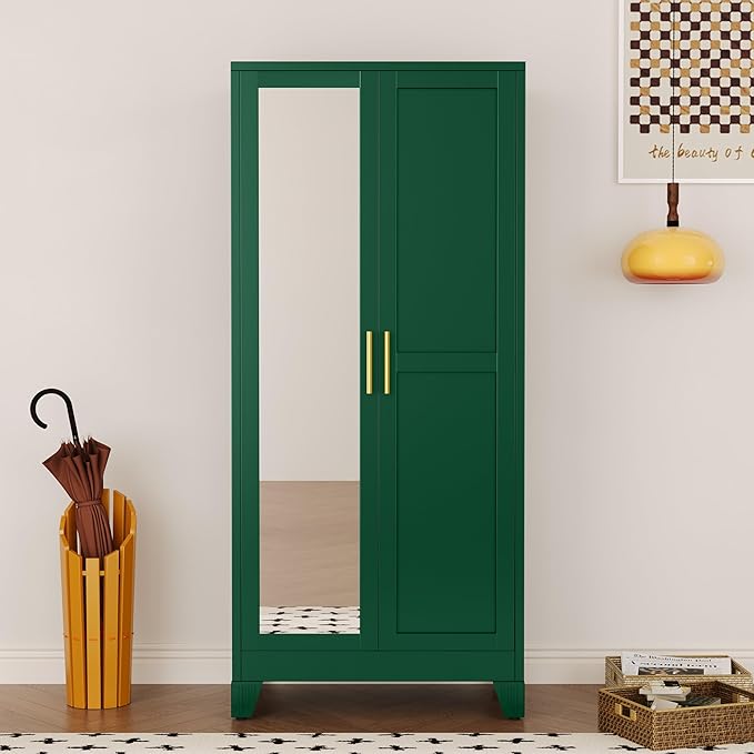 71" Metal Armoire Wardrobe Closet, Steel Clothing Storage Cabinet