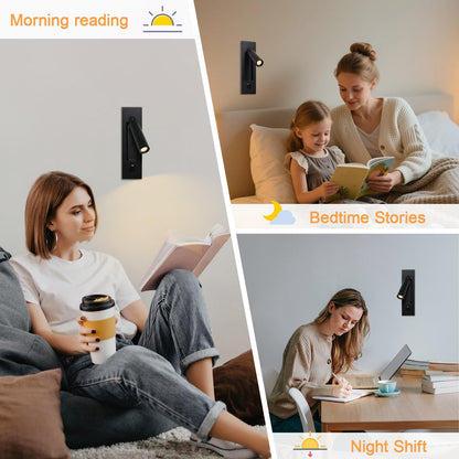 YFMYY Set of 2 Led Headboard Wall Light, 350°Rotation Portable Plug in Wall Sconce Hardwired, Bedside Reading Light Recessed Push Switch, Hotel Bed Side Decor Wall Sconces Spotlight (Matt Black)