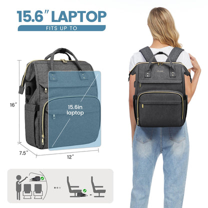 LOVEVOOK Laptop Bags for Women 15.6 Inch Rucksack Womens Waterproof School Backpack Fashion with USB Charging Port for Work College, Dark Gray