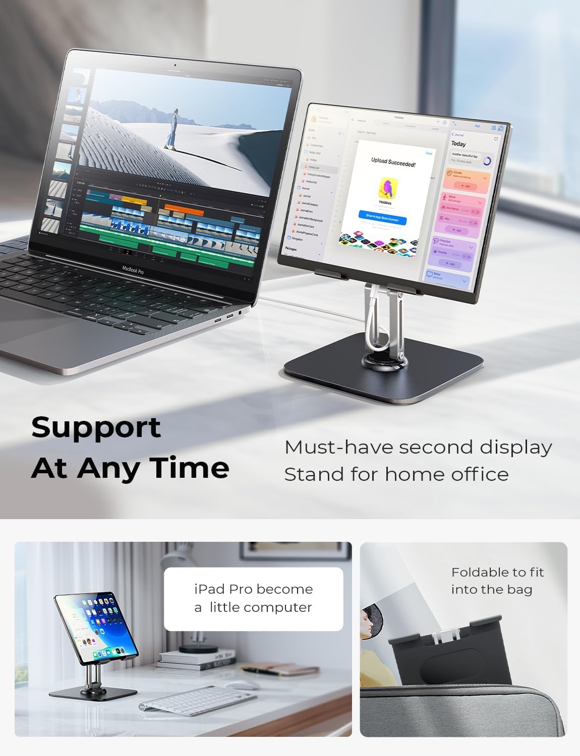 LISEN for iPad Stand Holder Adjustable Tablet Stand for Desk, 2025 for iPad Accessories for Computer Accessories Holder for Desk Kindle Table Mount/Monitor/PS/Switch iPhone 12.9"-4.7" (Sliver)