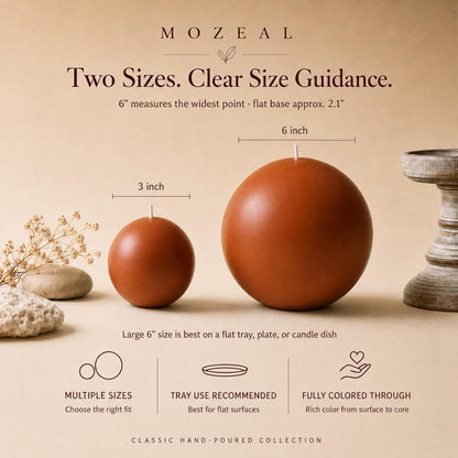 MOZEAL Hand-Poured, 6 Inch Burnt Orange Large Round Ball Candles - Elegant Burnt Orange Round Pillar Candles, Dripless, Unscented, Smokeless, Ideal for Autumn Gatherings.