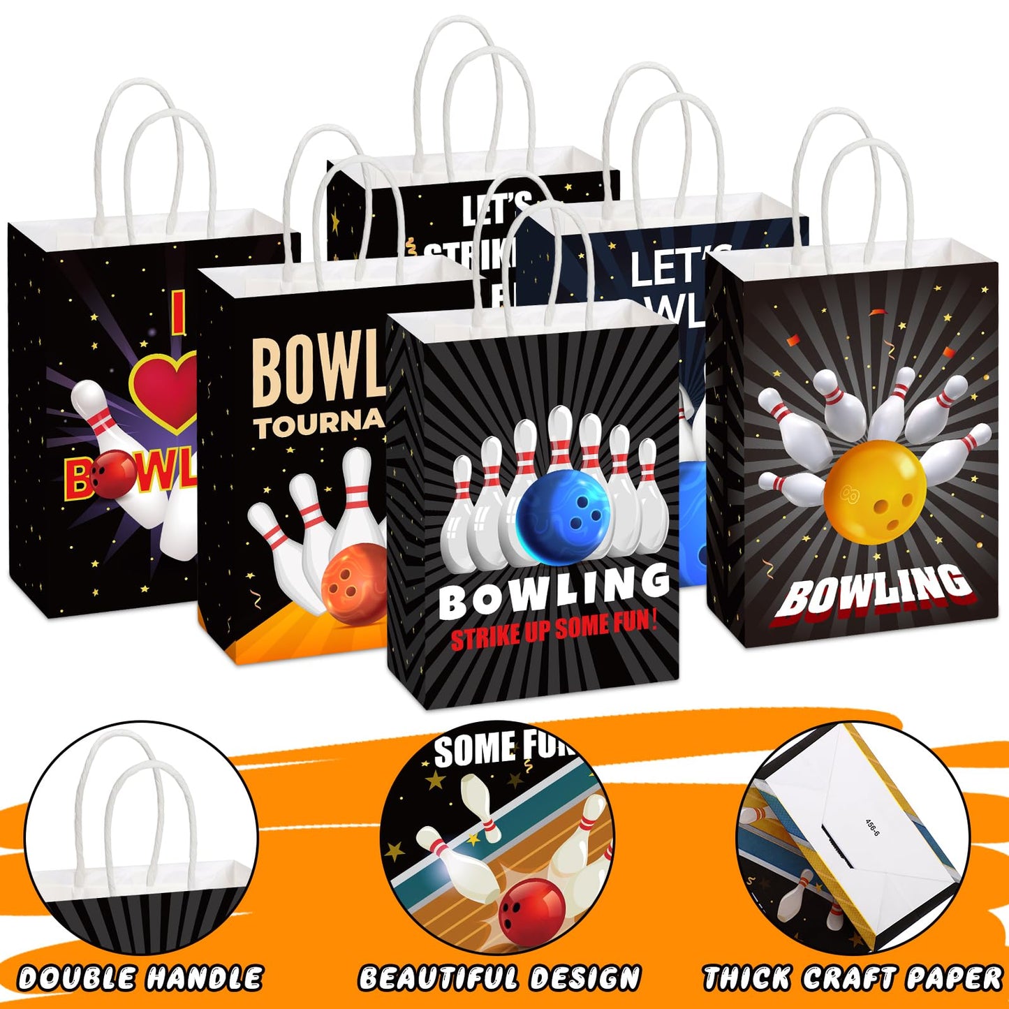 Kolldenn 24 Pcs Bowling Party Favors Bags Bowling Ball Goodie Gift Paper Bags with Handles Sport Candy Treat Pouch for Ball Birthday Party Decorations Supplies