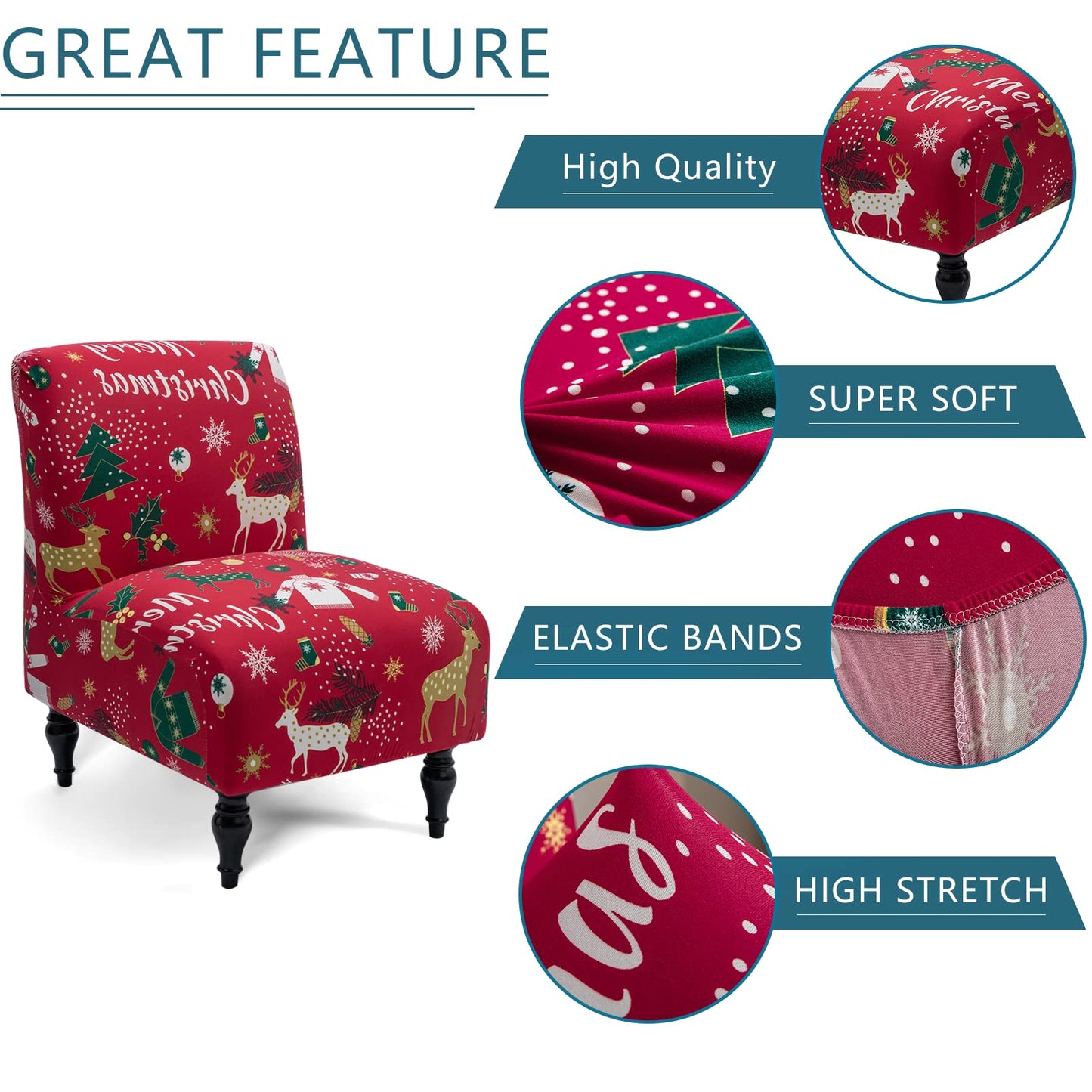 Liykimt Stretch Spandex Slipcover for Armless Accent Chairs - Removable Furniture Protector Fits Living Room, Dining Room & Hotel Use (Christmas Red, Single Pack)
