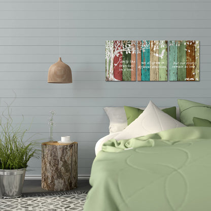 Welmeco Sweet Home Canvas Wall Art Family Like Branches on A Tree Quote Poster Prints Rustic Wooden Background Textured Picture Prints Decoration Gallery Wrapped Ready to Hang for Modern Living Room