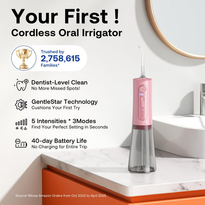 Bitvae Water Dental Flosser for Teeth, Cordless Water Teeth Cleaner Picks, 3 Modes 5 Intensities, IPX7 Waterproof, Rechargeable Water Dental Picks for Cleaning - Black