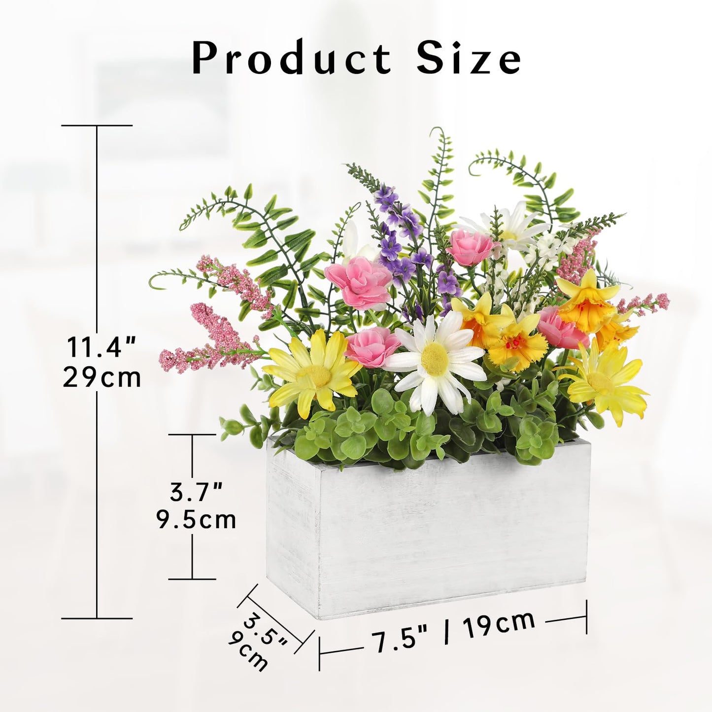 Briful Table Floral Arrangement Centerpiece, Artificial Flowers in Wooden Vase, Flower Plants Centerpieces for Tables, Farmhouse Table Decor, Living Room Dining Coffee Table Shelf Decor