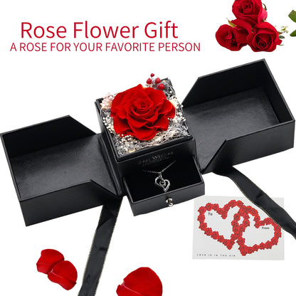 Preserved Real Rose with Heart I Love You Necklaces for Women in 100 Languages - Eternal Red Flowers Gifts for her Romantic Gift Set for Girlfriend Birthday Anniversary on Valentines Mothers Day
