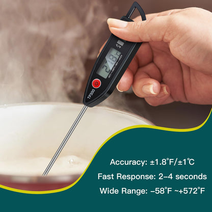 6 Pcs Instant Read Meat Thermometer with Long Probe 9.65 Inch Kitchen Cooking Food Candy Waterproof Digital Thermometer for BBQ Water Milk Yogurt Liquid (Round&Square Ring,Black,White,Red)