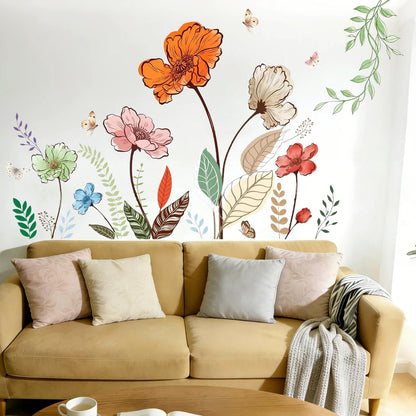 Flower Wall Decals Large Boho Wall Stickers - Wildflower Floral Spring Wall Art Decals Wall Decor Peel and Stick for Living Room Bedroom TV Wall