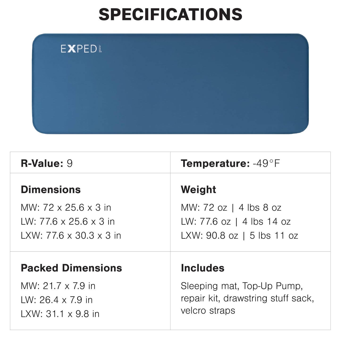Exped DeepSleep Mat Single MW - Self Inflating Firm Car Sleeping Mat, 3” Foam Pad, Pump Included
