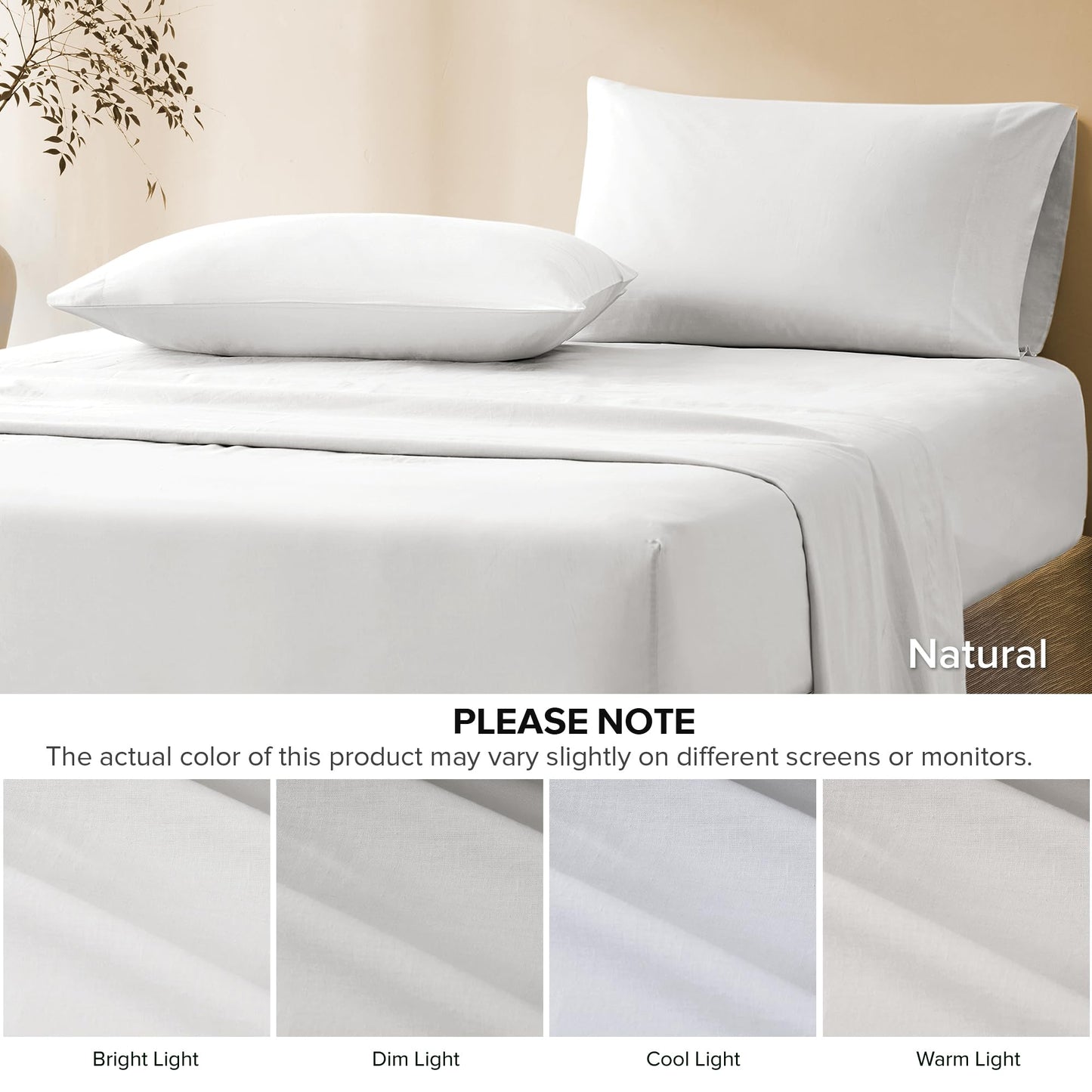 Comfort Spaces 100% Cotton Sheet Set Breathable, Lightweight, Soft with 14" Elastic Pocket Fits up to 16" Mattress, All Season Cozy Bedding, Matching Pillow Case, Cal King White 4 Piece