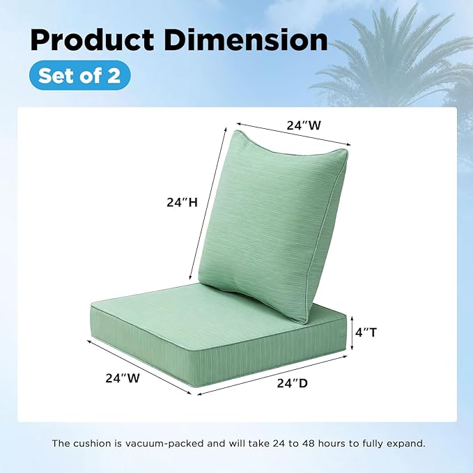 Outdoor Deep Seat & Back Cushion Set, 24 x 24 Inch Water Repellent and Fade