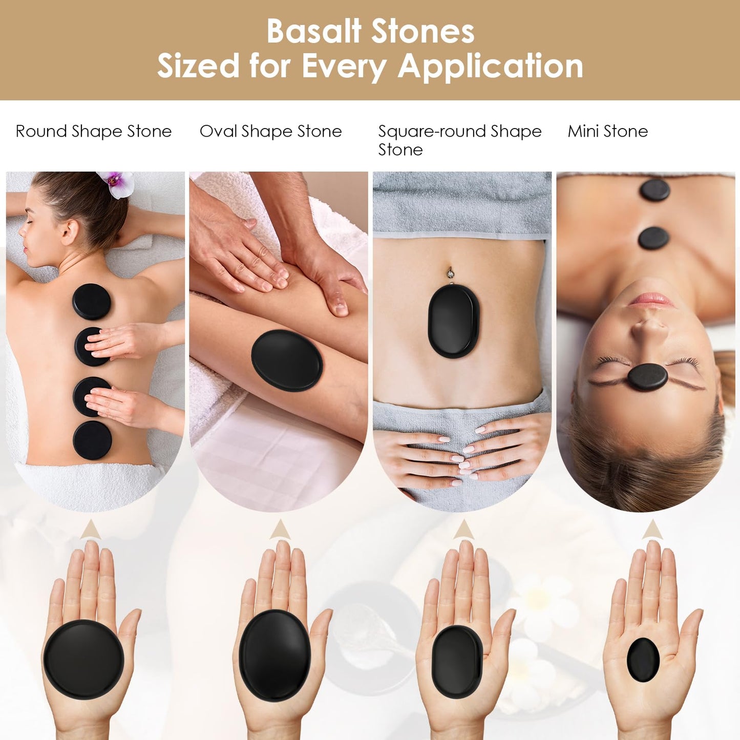 Freudeere 10Pcs Hot Stones Massage Set,Hot Stones Massage Warmer Kit,Portable Hot Stone with Heater for Home Spa Warming Therapy Relaxing
