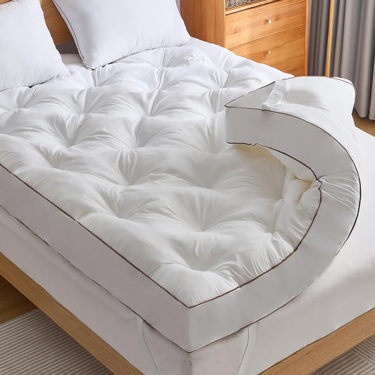 WhatsBedding 4 Inch Memory Foam Mattress Topper King Size for Pressure Relief, Extra Soft and Breathable Pillow Top Mattress Topper, Fluffy Shredded Memory Foam Filled，80 * 78 * 4in
