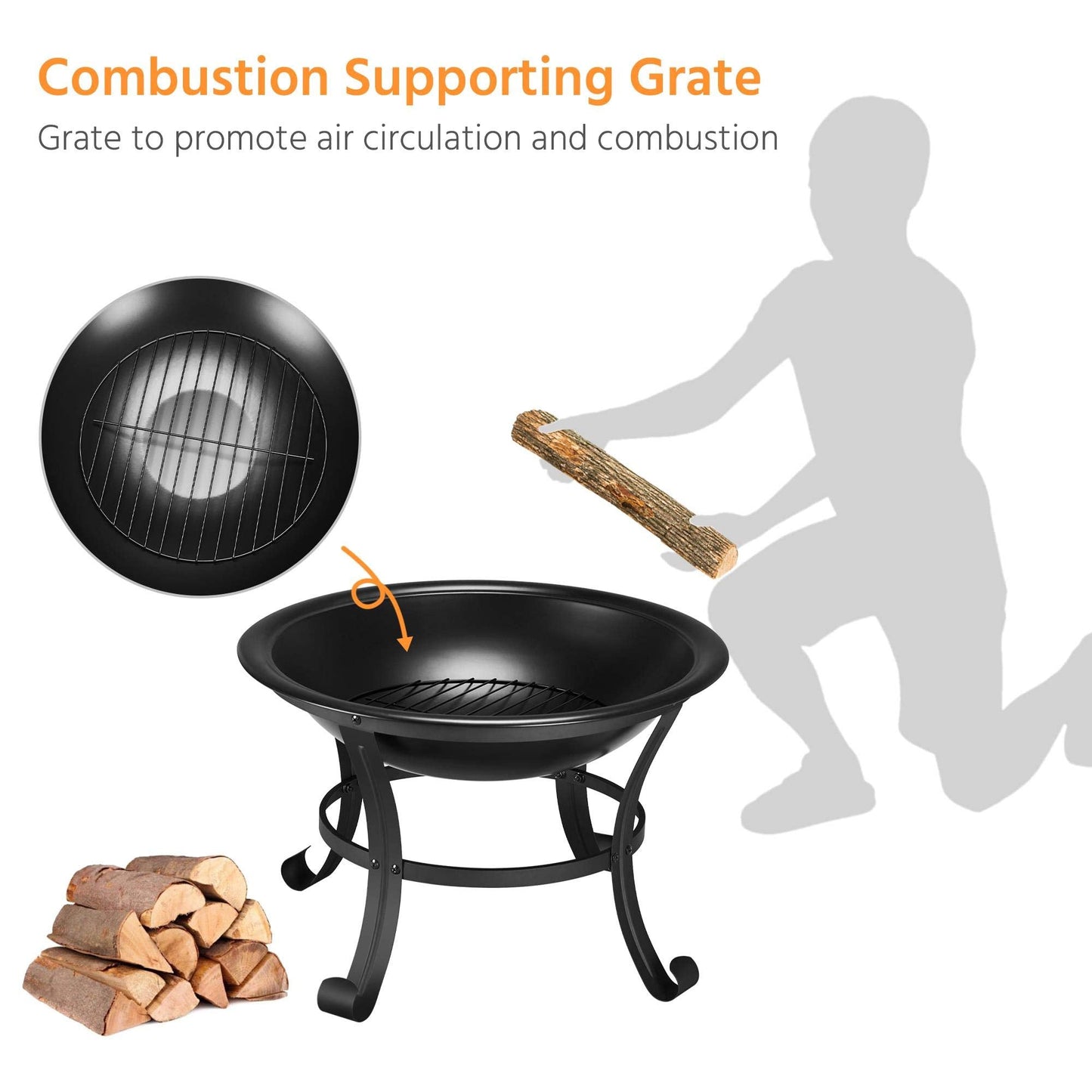Yaheetech Round Steel Fire pit for Garden Fire Bowl Outdoor Fire Pit Charcoal Log Wood Burner Patio Heater with Mesh Screen Cover & Poker for Camping Bonfire Picnic