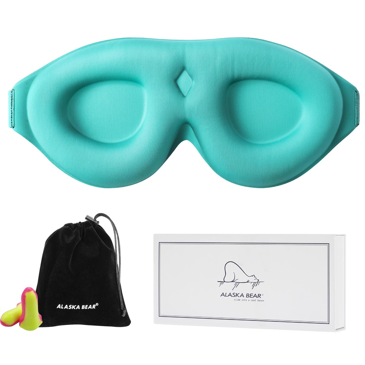 Alaska Bear Sleep Mask for Side Sleepers 2022 Headband Design, Cup-Shaped and Extra-Soft, 100 Blackout Eye Mask Shades Cover for Men and Women Home or Travel, Machine Washable, Black
