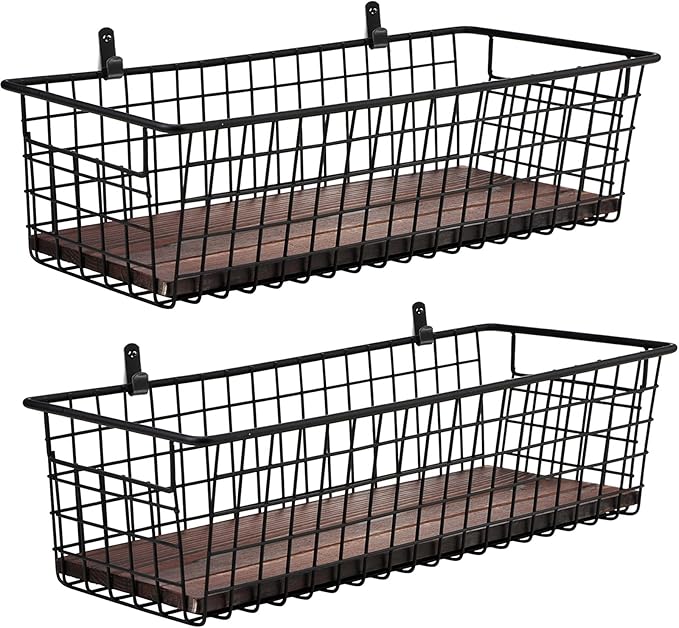 SheeChung 2 Set Portable Metal Farmhouse Wall Decor Storage Organizer Basket Bin