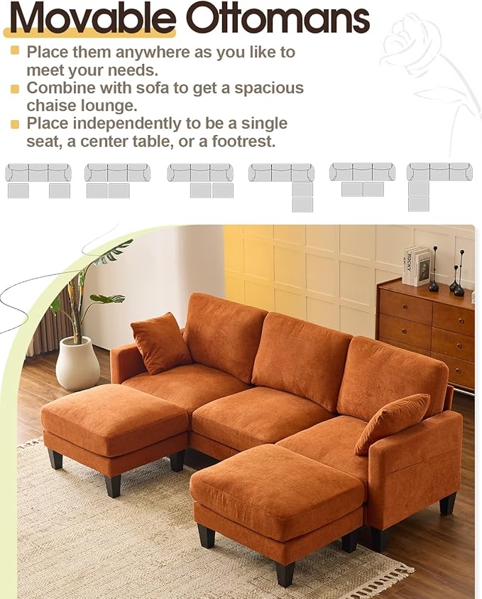 Karl home 99.6" Sectional Sofa, U-Shaped Chenille Upholstered Couch