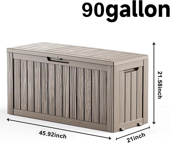 EasyUp 90 Gallon Outdoor Deck Box Waterproof, UV Resistant Resin Outdoor Storage Box for Delivery, Porch, Patio and Garden, Gray