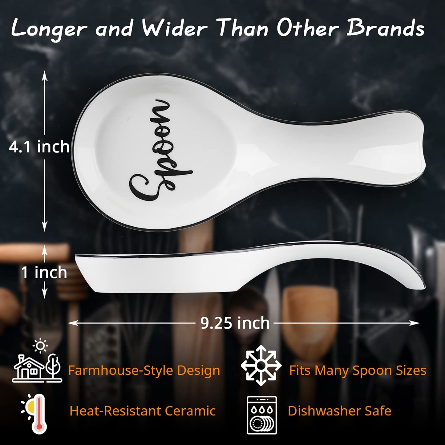 Ceramic Spoon Rest for Stove Top, DAYYET Large Spoon Holder, Farmhouse Spoon Rest for Kitchen Counter, White Bundle Farmhouse Salt and Pepper Bowls, 10 oz Ceramic Salt Cellar with Wooden Lid