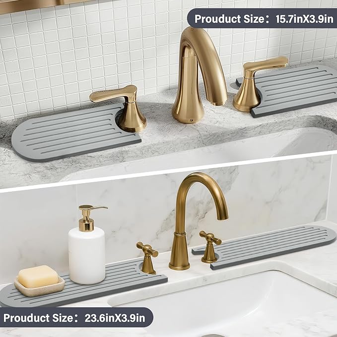 Stone Faucet Mat for Kitchen Sink, 2 Set/4PCS Quick Dry Diatomaceous Earth Tray
