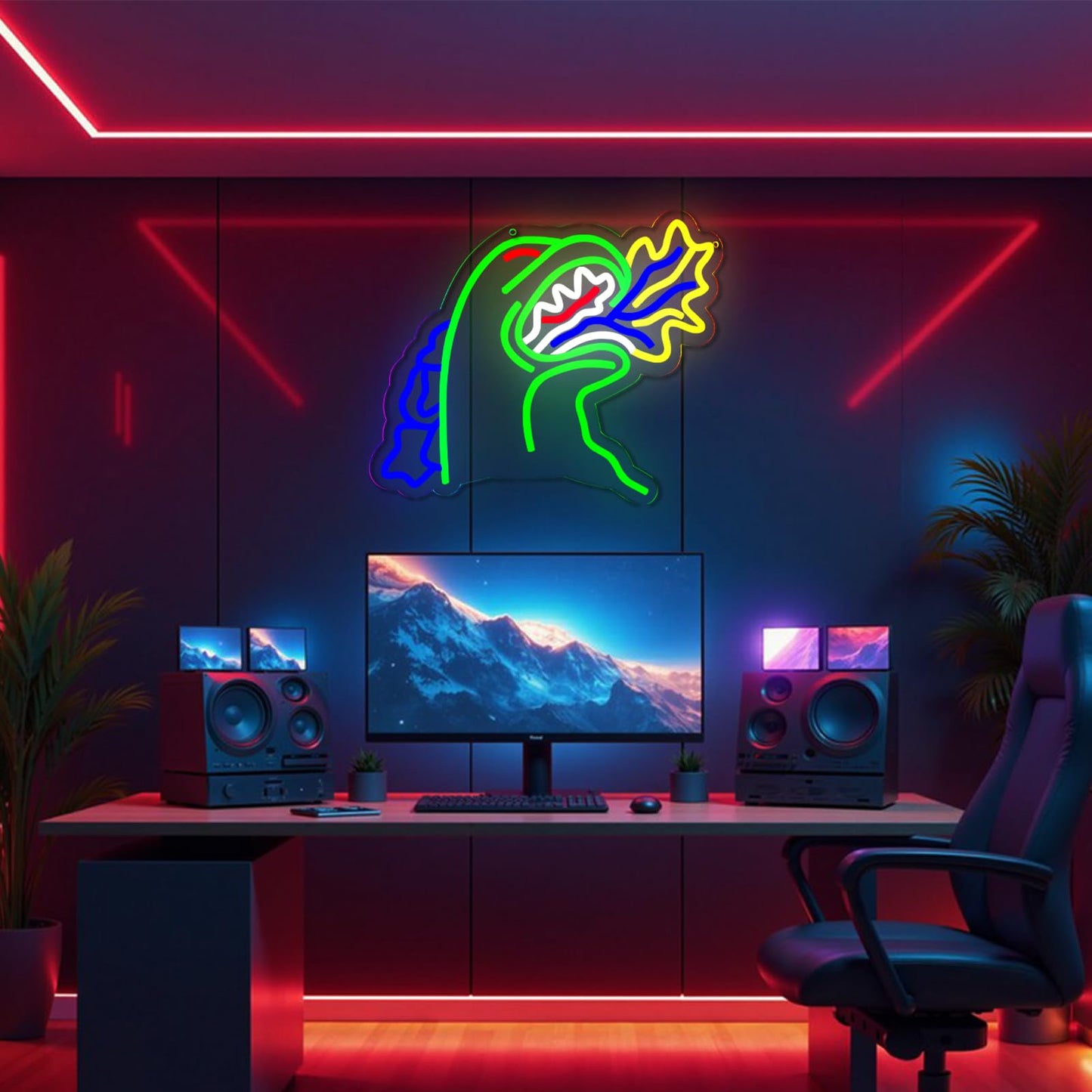 TOPQUALI Monster Neon Sign for Wall Decor,Dinosaur Dimmable Neon Sign for Gaming Room Boys Room Decor，Powered by USB 14.3 * 12.2inch,Birthday Party Christmas Gifts