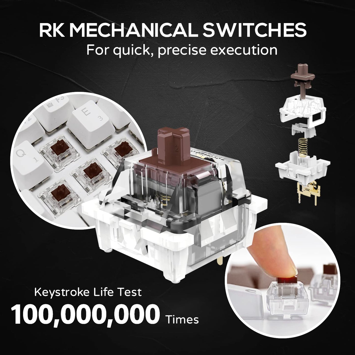 RK ROYAL KLUDGE RK61 60% Mechanical Keyboard with Coiled Cable, 2.4Ghz/Bluetooth/Wired, Wireless Bluetooth Mini Keyboard 61 Keys, RGB Hot Swappable Red Switch Gaming Keyboard with Software - White