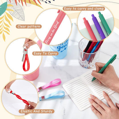 Hollowfly 12 Sets / 48 Pcs Inspirational Gifts Bulk for Employee Appreciation, 24 oz Plastic Cups and Pens Notebooks Keychains Set, Group Gifts for Office Staff Coworkers (Colorful)