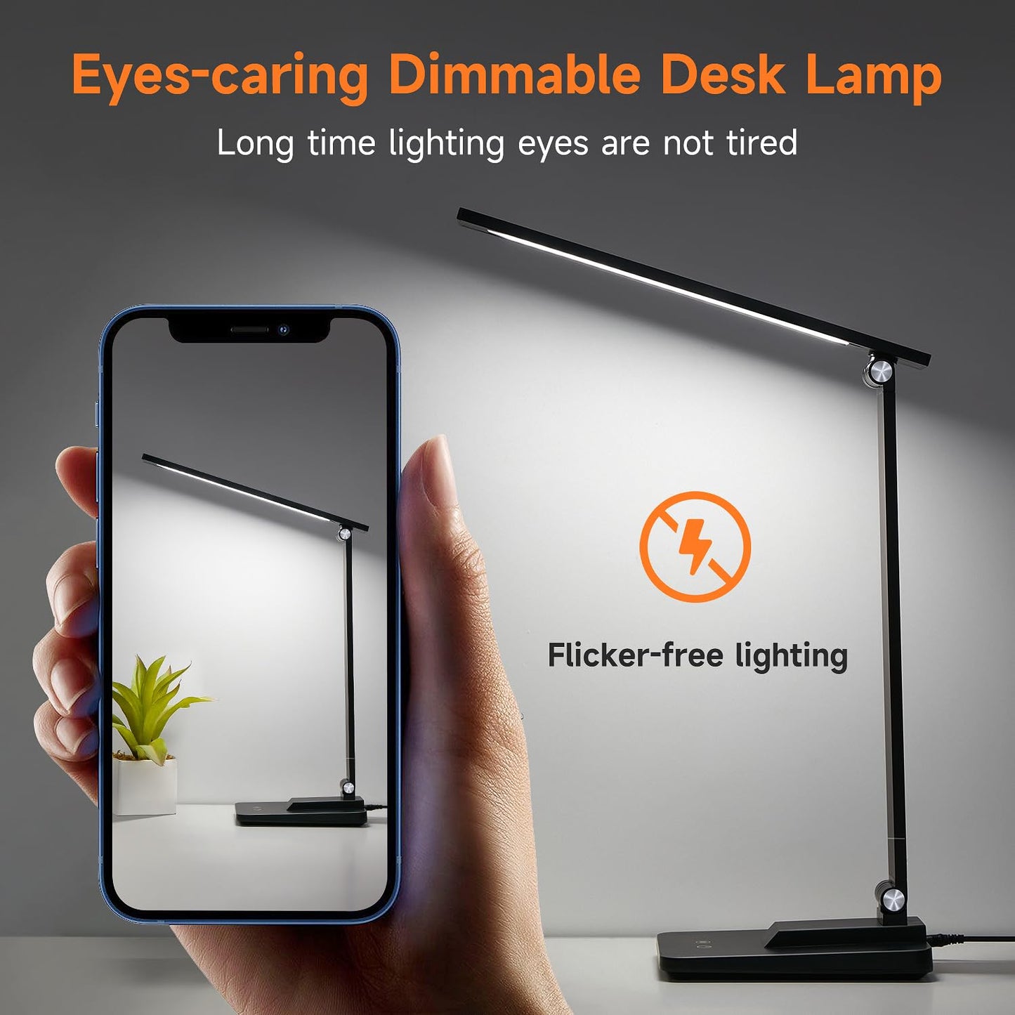 One Fire LED Desk Lamp,15 Modes Desk Light,500 Lumen Dimmable Desk Lamps, Adjustable Office Black Desk Lamps for Study Lamp, for Bedside Table