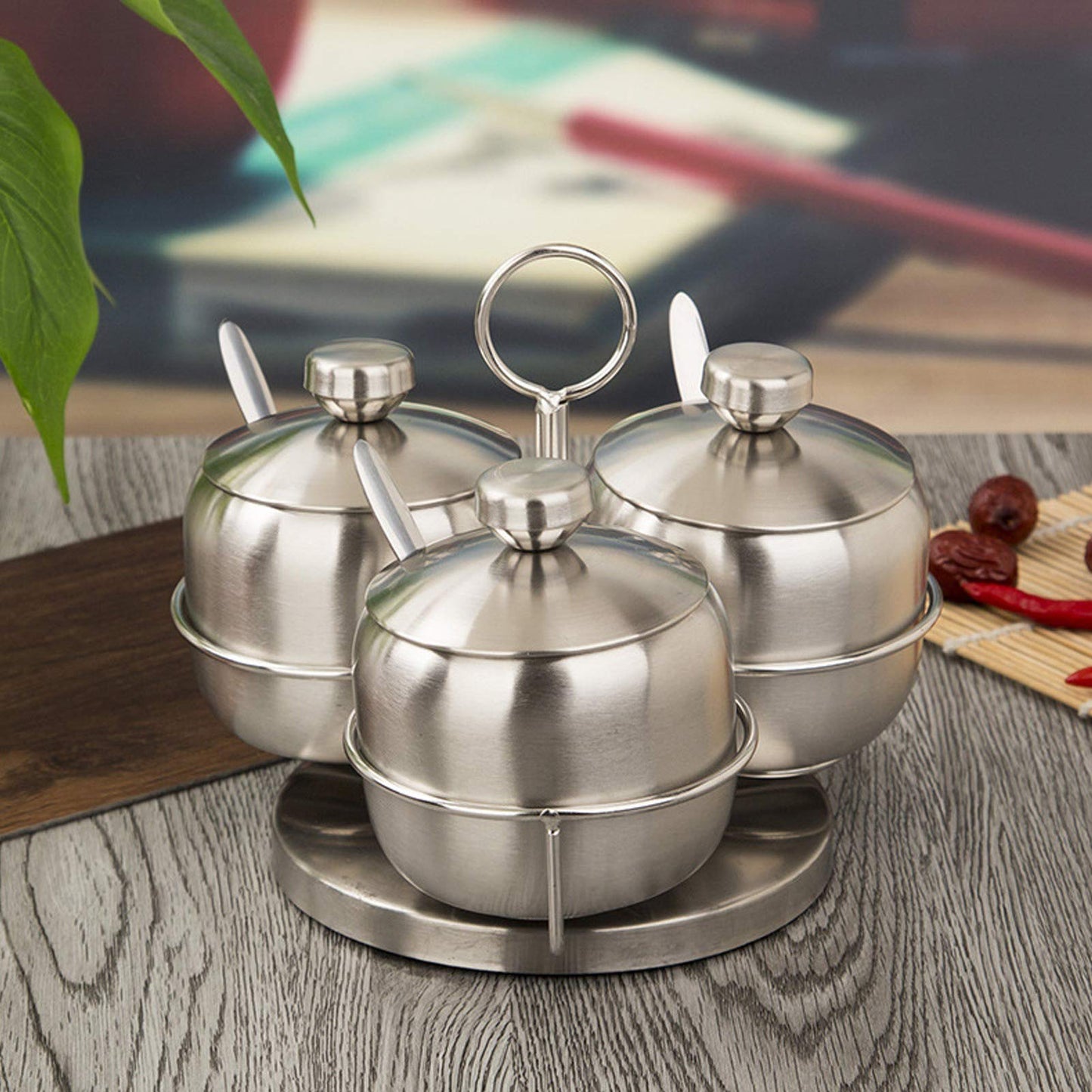 MOUMOUTEN Stainless Steel Sugar Bowl, 10Pack Seasoning Jar Spice Container, Rotating Condiment Spice Salt Sugar Jar Spice Rack Set with Lid Spoon