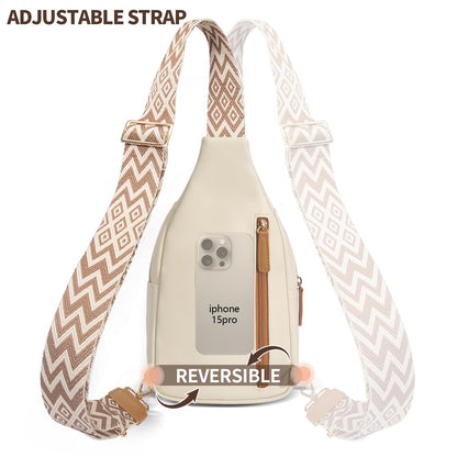 OSOCE Crossbody Bag for Women PU Sling Belt Bag Small Shoulder Chest Bag Purses with Adjustable Guitar Strap Phone Cable Hole Fanny Pack Cross Body Bags with for Ladies Travel Shopping.