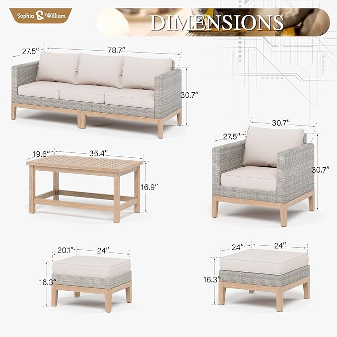 Sophia & William Patio Furniture Set, 5-Piece Wicker Patio Conversation Set