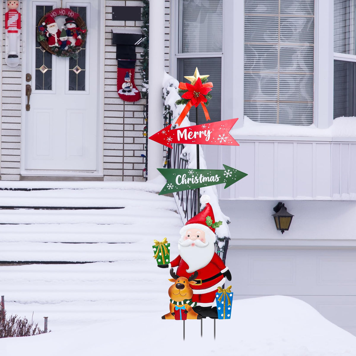 Christmas Decorations Outdoor Yards Signs, 47" Metal Xmas Santa Claus Signs with Stakes, Merry Christmas Yard Decorations for Front Door Lawn Patio Garden Outside Decor