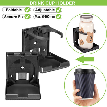 Spurtar 2pcs Boat Cup Holder Suitable for Most Size Mugs Water Bottle Drink 2.36-3.94Inch/60-100MM Adjustable Folding Wall Car Desk Cup Holder for Trucks, RVs, Vans, Boats, Campers, Caravans