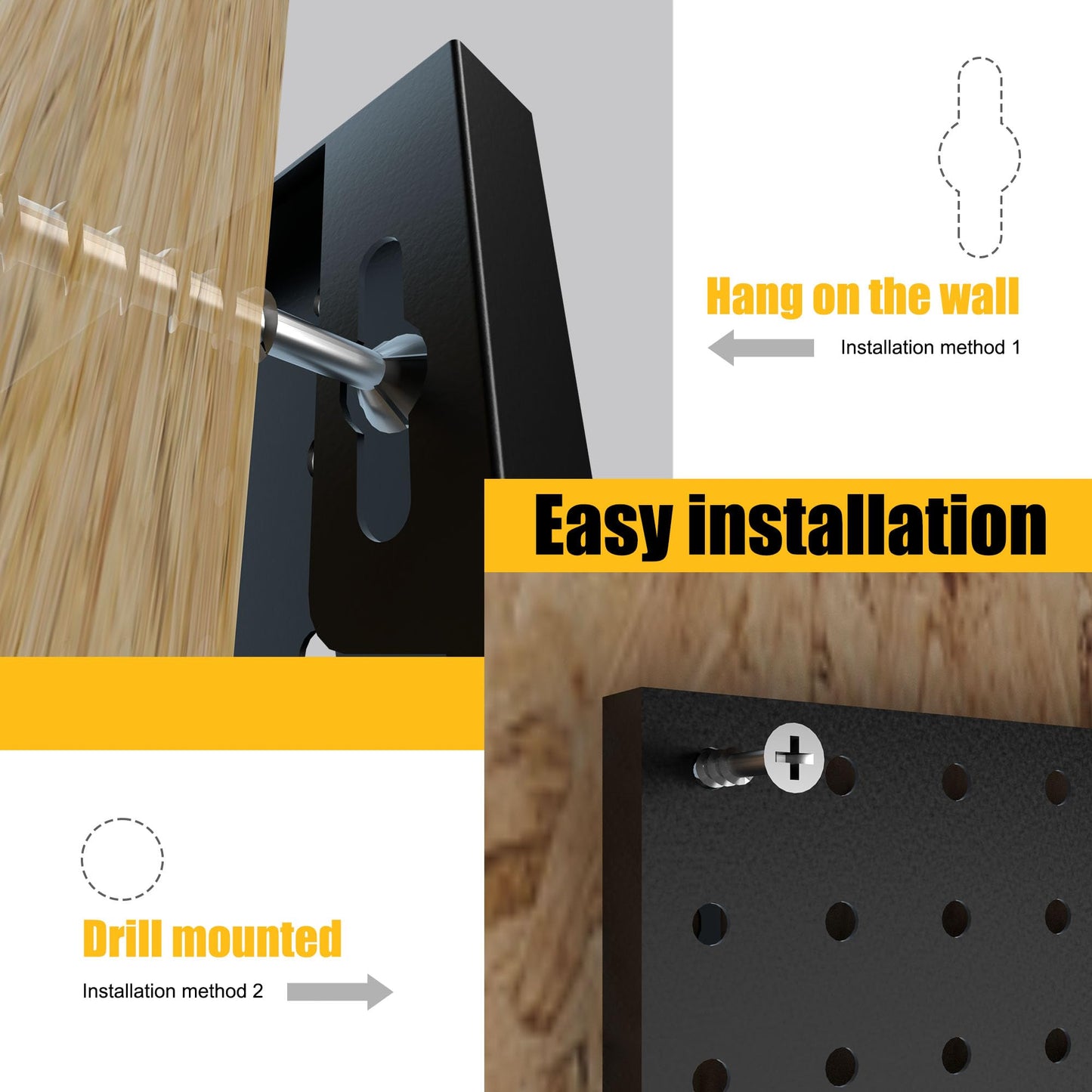 Spampur Peg Board, 6 Pack Metal Pegboard Panels Black Pegboards Wall Organizer with 50 Hooks, Heavy Duty Peg Board for Walls Home, Garage Tool Storage, Office Organization, Craft Room, Kitchen